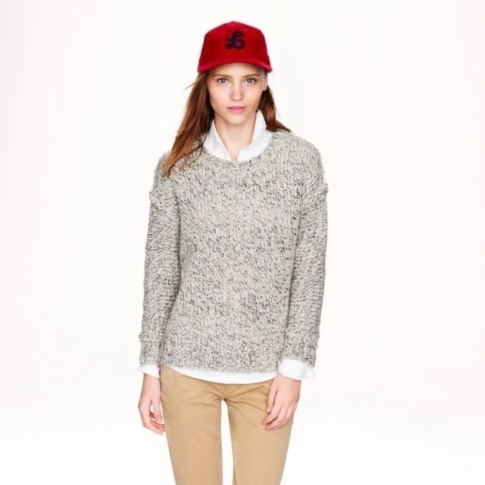 J. Crew Marled Drop-Shoulder Gray/Cream Raw Seam Sweater